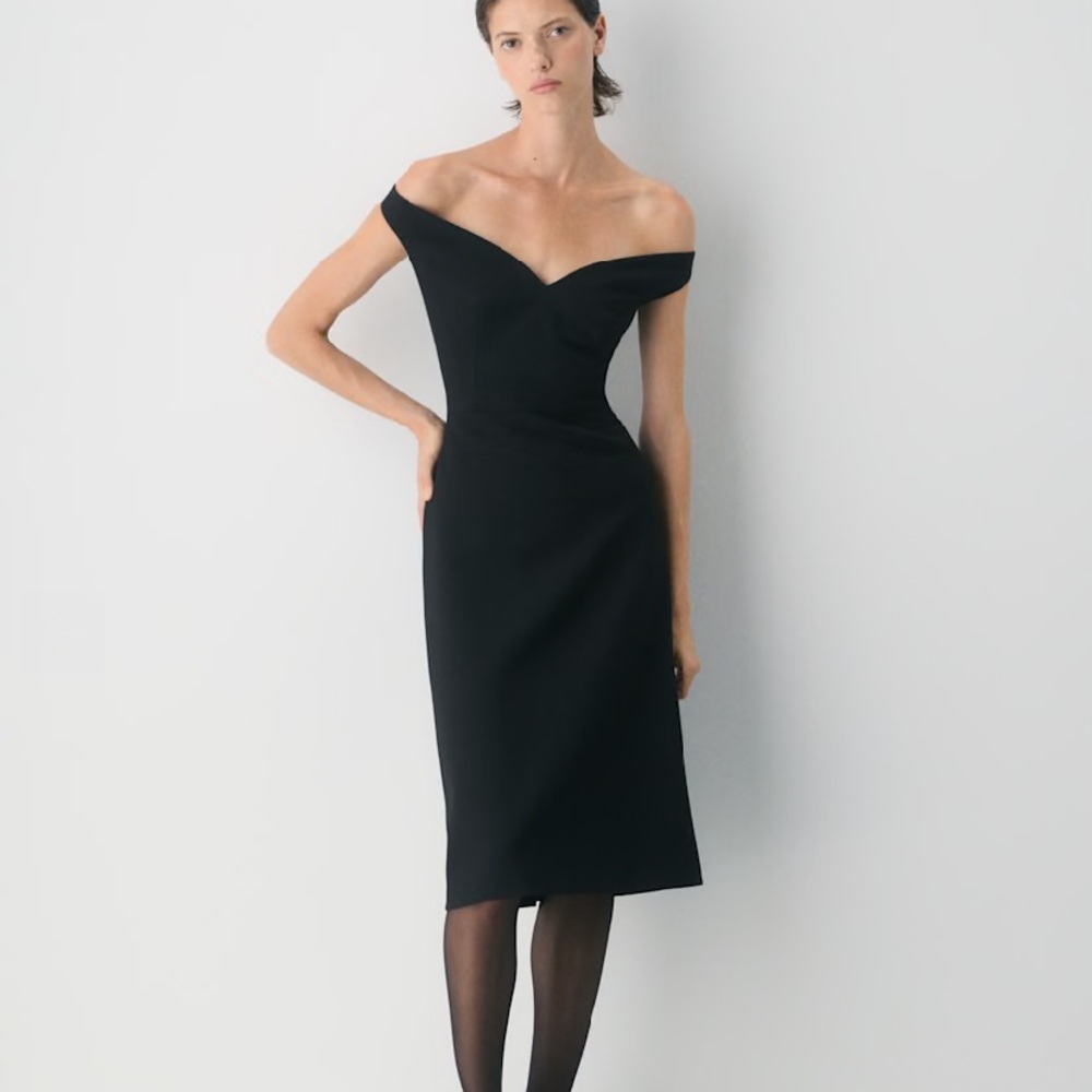 Wilfred Classic Black Off-Shoulder Midi Dress